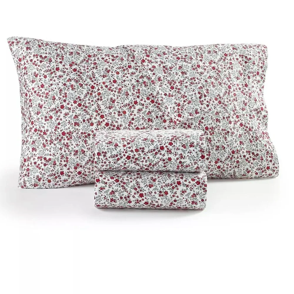 7 Pc Set Charter Club Red Check Flannel Duvet Cover Sheets Shams
